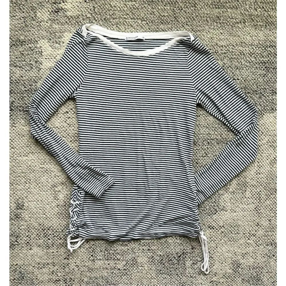 Stateside Stripe Boat Neck Side Tie Long Sleeve Top